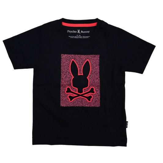 Psycho Bunny playera negra con estampado grande de conejo y calavera en rojo