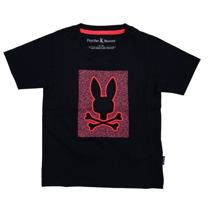 Psycho Bunny playera negra con estampado grande de conejo y calavera en rojo