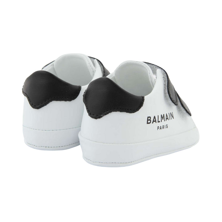 Balmain Baby White & Black Velcro Sneakers