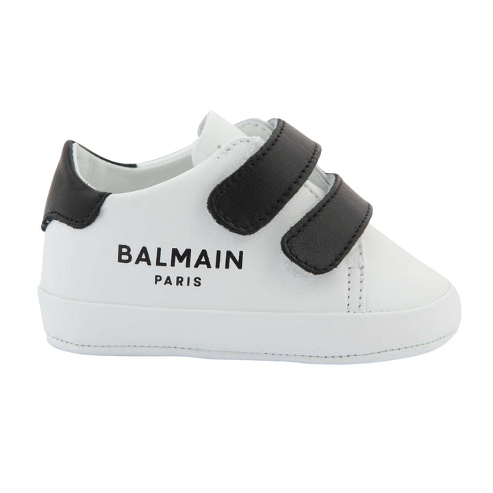 Balmain Baby White & Black Velcro Sneakers